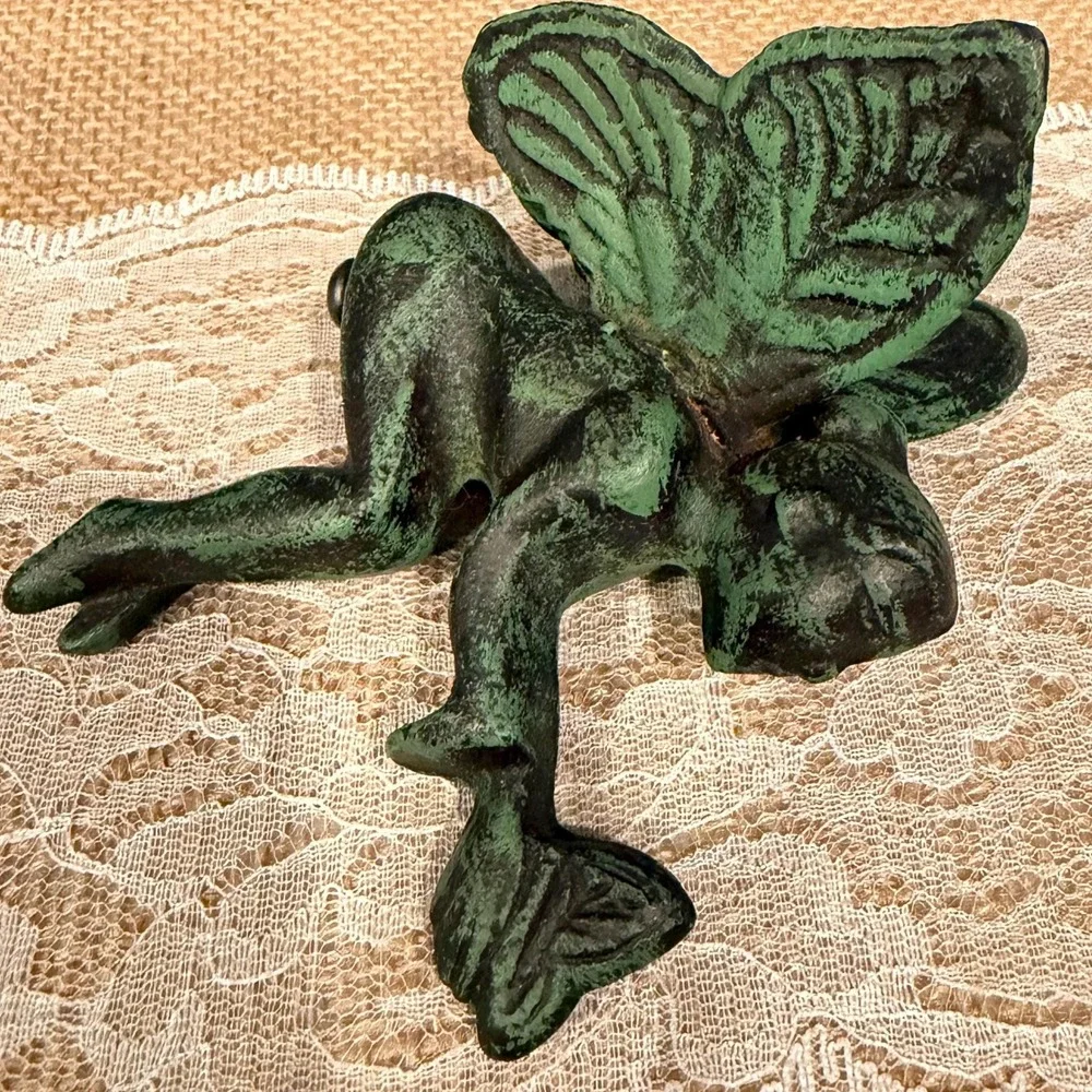 1940's Vintage Style Cast Iron‎ Fairy Wall Hook Verdigris Green Patina Cottage